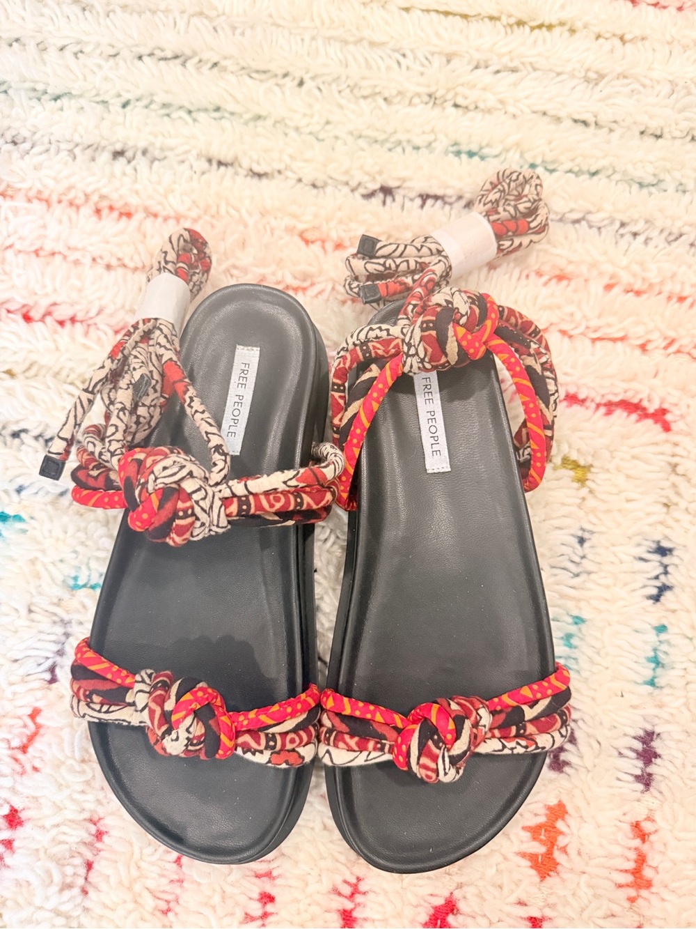 Free People Red Black Patterned Wrap Sandals - Picture 2 of 2